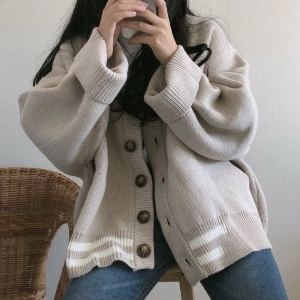 Beige Button-Up Cardigan